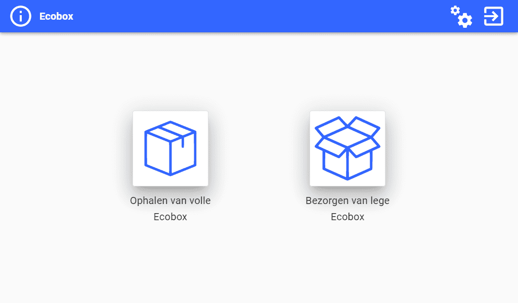 Ecobox-toepassing - Scherm voor retourzendingen en bestellingen van verbruiksgoederen Ecobox-configuratiescherm Teruggave van afzonderlijke verbruiksgoederen