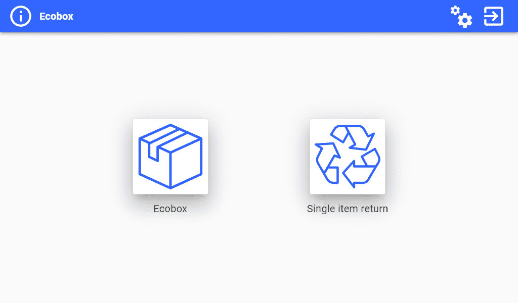 Ecobox-toepassing - Scherm voor terugname en controle van verbruiksgoederen Ecobox-configuratiescherm Terugtrekking en bestelling
